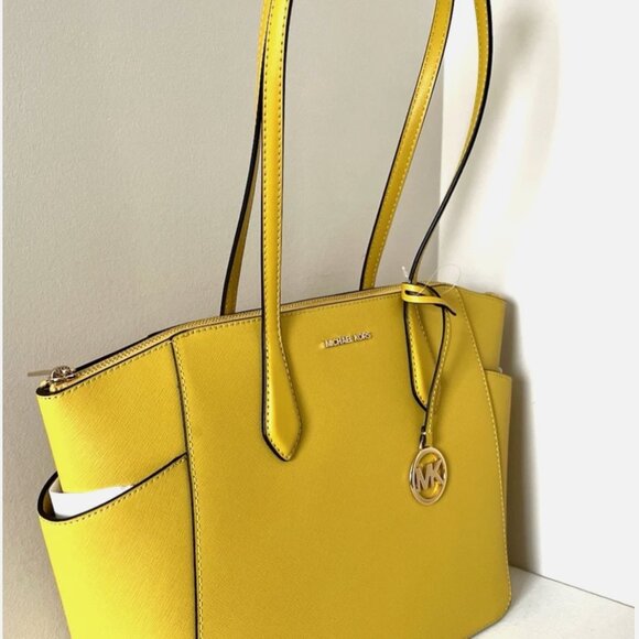New Michael Kors Marilyn Medium Saffiano Leather Tote Bag Honey - Picture 2 of 6